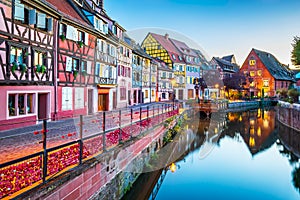 Colmar, Alsace, France - Petite Venice water canal reflection