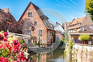 Colmar, Alsace, France. Petite Venice, water canal and traditional half timbered houses. Colmar is a charming town in Alsace,