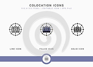 Colocation icons set vector illustration with solid icon line style. Data system server concept.