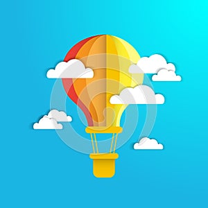 Colofrul Air Balloon In Blue Sky With White Paper Clouds Background