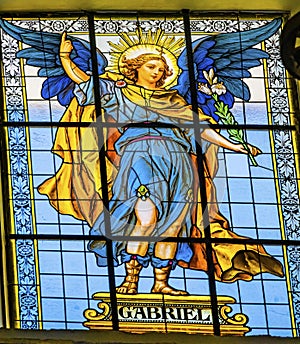 Coloful Archangel Gabriel Stained Glass Puebla Cathedral Mexico