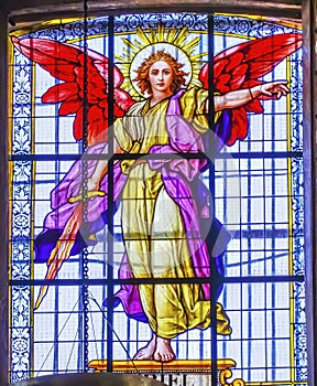 Coloful Archangel Uriel Stained Glass Puebla Cathedral Mexico