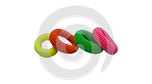 Coloful elastic hair ties isolated on white background