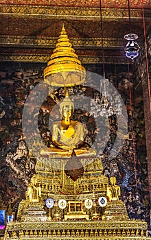 Golden Buddha Phra Ubosot Ordination Hall Wat Pho Bangkok Thailand photo