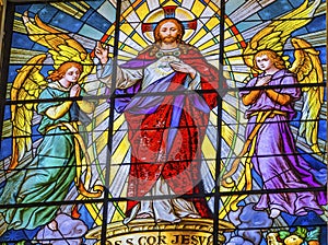 Coloful Jesus Archangels Stained Glass Puebla Cathedral Mexico