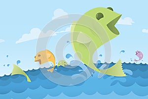 Coloful jumping fish in ocean water - illustration
