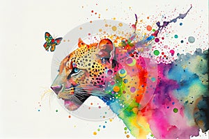 Coloful rainbow leopard watercolor illustration painting colourful