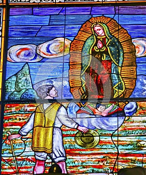Coloful Saint Guadalupe Stained Glass Puebla Cathedral Mexico