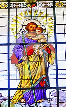 Coloful Saint Joseph Baby Jesus Stained Glass Puebla Cathedral Mexico