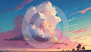 Coloful twilling sunset sky with cloudscape drawing background. Generative AI photo