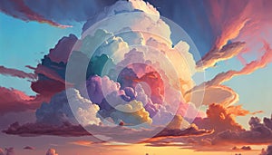 Coloful twilling sunset sky with cloudscape drawing background. Generative AI photo