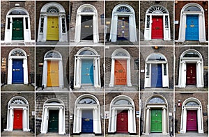 colourful doors in Dublin Ireland. Collage