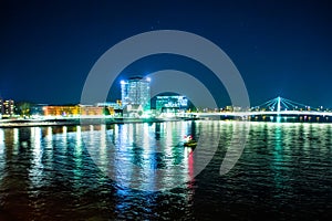 Cologne along river Rhine, Germany. Night view. Travel photo for postcards. photo
