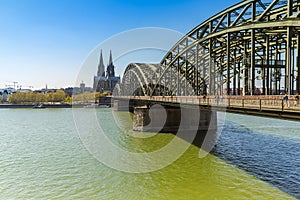 Cologne Cathedral and Hohenzollern bridge at spring