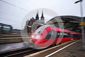 Cologne city germany and red train