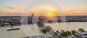 Cologne city panorama at dusk with the cathedral