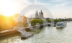 Cologne city in summer at the rhine river