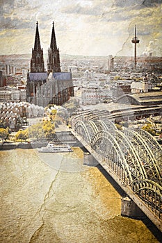 Cologne cityscape with Rhine river and famous cath