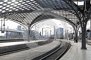 Cologne, GERMANY - April 7, 2018: platform in morning at Cologne Railway Main Station