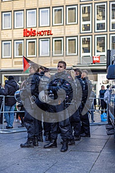 Cologne, Germany - November 12, 2023: German Police Maintain Order at Anti-Israel Demonstration Near Cologne Cathedral