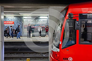 COLOGNE, GERMANY - NOVEMBER 6, 2022: Hauptbahnhof tram station in Cologne Koln, part of Cologne Stadtbahn, urban railway train