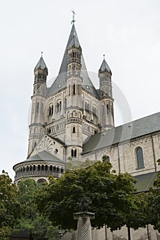 COLOGNE, GERMANY - SEPTEMBER 11, 2016: The Romanesque Catholic church `Gross Sankt Martin` Great St. Martin in the old town of Col