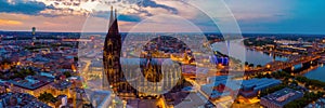 Cologne Germany view at the Dom of Cologne aerial drone view over Cologne rhine river Germany Cathedral
