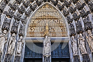 Cathedral door portal in Cologne, Germany photo