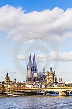 Cologne skyline with cathedral and bridge