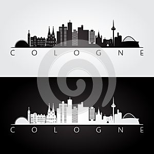 Cologne skyline and landmarks silhouette. Vector illustration.