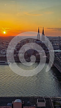 Cologne skyline at Sunset during spring time