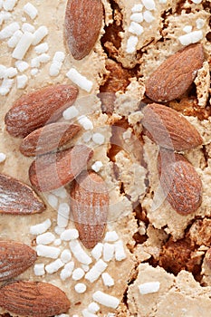 Colomba, italian Easter cake with almonds background