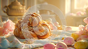 Colomba Pascuale or Colomba di Pasqua, Italian Traditional Dove Easter Bread topped with photo