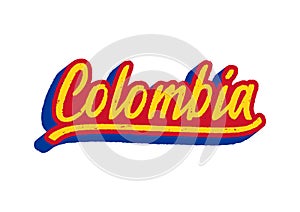 Colombia hand lettering with abstract colors on white background