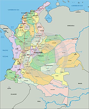 Colombia - Highly detailed editable political map with labeling.