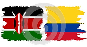 Colombia and Kenya grunge flags connection vector