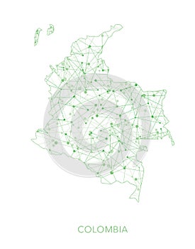 Colombia map, green dotted net vector background