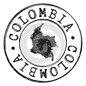 Colombia Map Silhouette. Postal Passport Stamp Round Vector Icon Seal Badge Illustration.