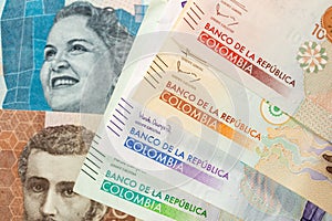 Colombia money, Set of pesos banknotes, Close up, Concept, Finance and economics