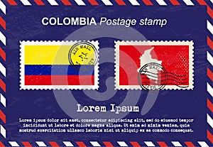 Colombia Postage stamp, vintage stamp, air mail envelope.