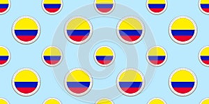 Colombia round flag seamless pattern. Colombian background. Vector circle icons. Geometric symbols. Texture for sports