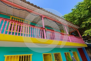 Colombia, Scenic colorful streets of Cartagena in historic Getsemani district near Walled City Ciudad Amurallada photo