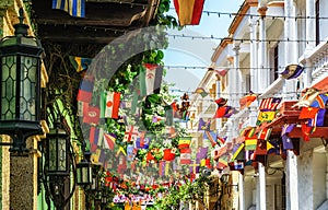 Colombia, Scenic colorful streets of Cartagena in historic Getsemani district photo