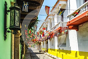 Colombia, Scenic colorful streets of Cartagena in historic Getsemani district photo