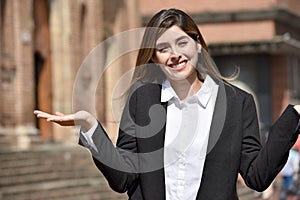 Colombian Business Woman And Indecisiveness Wearing Suit