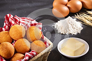 Colombian buÃÂ±uelos, cheese balls and corn flour photo