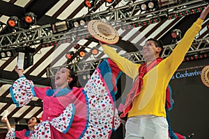 Colombian folk dancers performing a typical dance