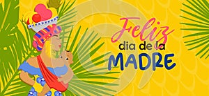 Colombian mothers day greeting banner template,bright mothers day flyer afrocolombian woman. In Spanish: Happy Mother\'s Day photo