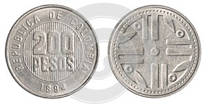 200 Colombian pesos coin photo