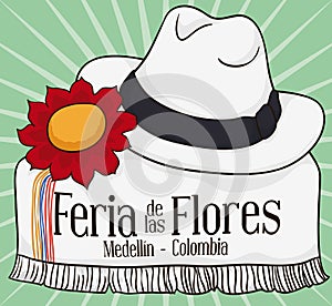 Colombian Poncho, Hat and Flower for Festival of the Flowers, Vector Illustration photo